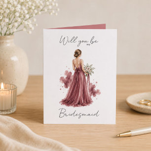 Zult u mijn bruidsmeisje zijn? Burgundy waterverf Kaart
