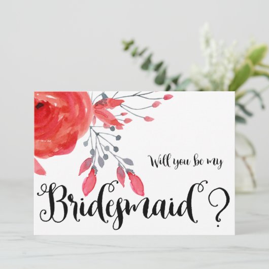 Zult U Mijn Bruidsmeisje Zijn Kaarten Rode Bloemen (Staand voorkant)