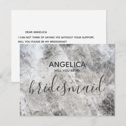 Zult u mijn bruidsmeisje zijn moderne betonnen tex uitnodiging briefkaart (Voorkant / Achterkant)