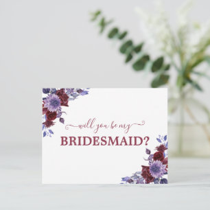 Zult U Mijn Bruidsmeisje Zijn Paarse Bloem  Briefkaart