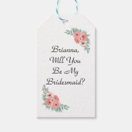 Zult u mijn bruidsmeisje zijn Roze bloem Cadeaulabel