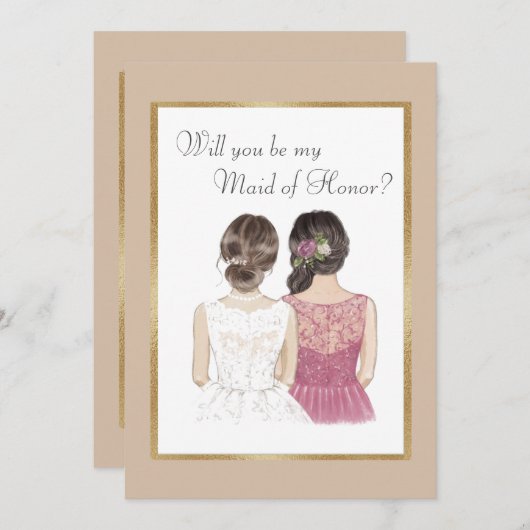 Zult U Mijn Bruidsmeisje Zijn Trouwgoud Kaart (Voorkant / Achterkant)