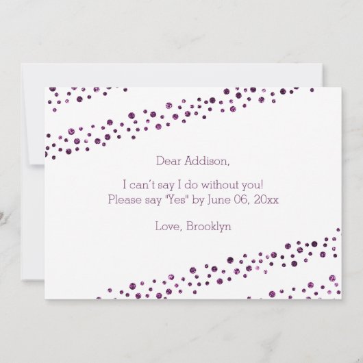 Zult U Mijn Bruidsmeisje Zijn Wit Paars Glitter Kaart (Achterkant)