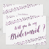 Zult U Mijn Bruidsmeisje Zijn Wit Paars Glitter Kaart (Voorkant / Achterkant)