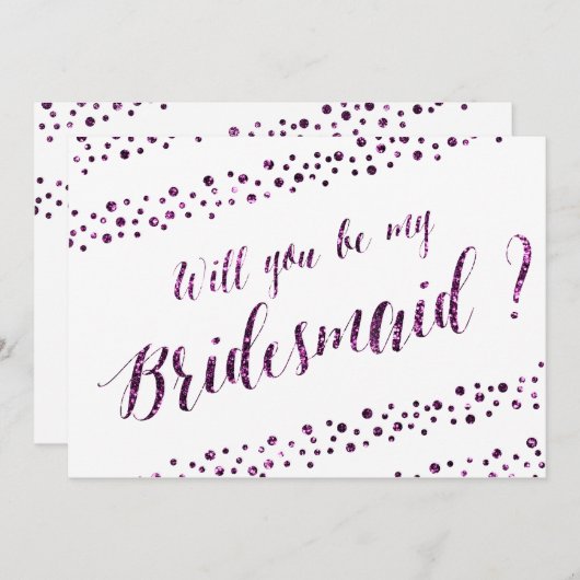 Zult U Mijn Bruidsmeisje Zijn Wit Paars Glitter Kaart (Voorkant / Achterkant)