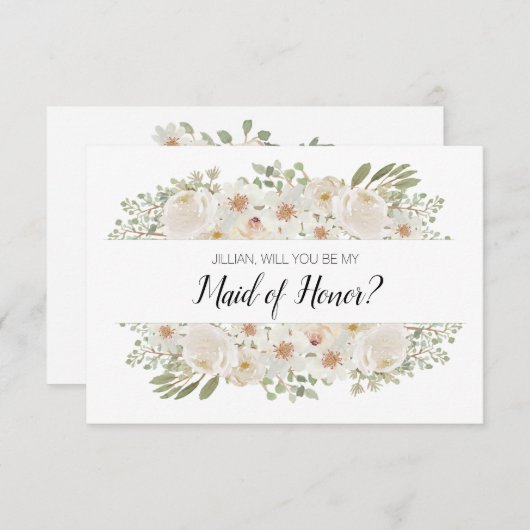 Zult U Mijn Bruidsmeisje Zijn Witte Bloemrijke Ele (Voorkant / Achterkant)
