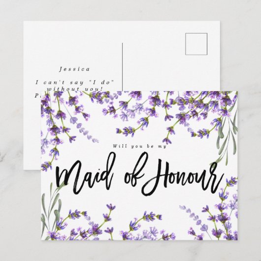 zult u mijn eerwaarde boho lavender floral zijn ? aankondigingskaart (Voorkant / Achterkant)