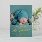 Zult U Mijn Godmoeder Zijn Persoonlijke Foto Folie Feestdagenkaart (Staand Voorkant)