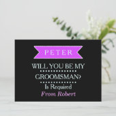 ZULT U MIJN GROOMSMAN Black Paars lint ZIJN Kaart (Staand voorkant)