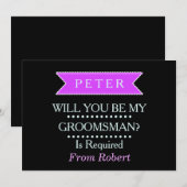 ZULT U MIJN GROOMSMAN Black Paars lint ZIJN Kaart (Voorkant / Achterkant)