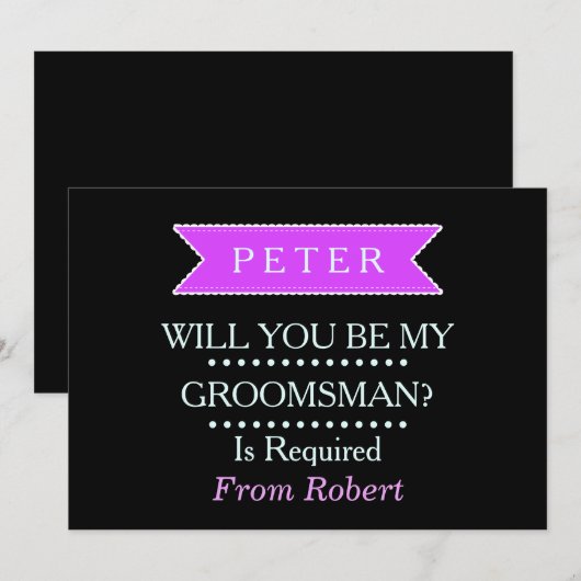 ZULT U MIJN GROOMSMAN Black Paars lint ZIJN Kaart (Voorkant / Achterkant)