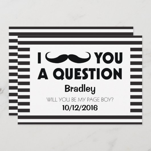 Zult U Mijn Page Jongen Zijn Snor Zwart Gestreept Kaart (Voorkant / Achterkant)