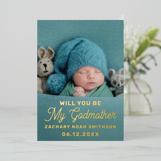 Zult U Mijn Peetmoeder Zijn Lief Persoonlijk Foto Folie Feestdagenkaart (Staand Voorkant)