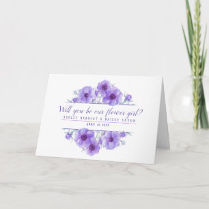 Zult u onze bloemenmeisjes anemoon paarse kaart zi