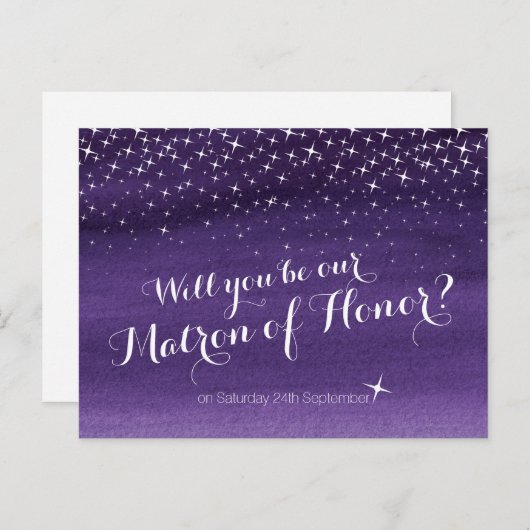 Zult u onze matron van eer sterrenhemel bruiloft aankondigingskaart (Voorkant / Achterkant)