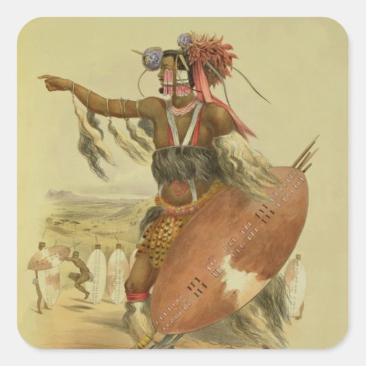 Zulu-strijder, Utimuni, neef van Chaka, wijlen Zu Vierkante Sticker (Voorkant)