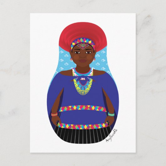 Zulu, Zuid-Afrikaans Matryoshka Briefkaart (Voorkant)