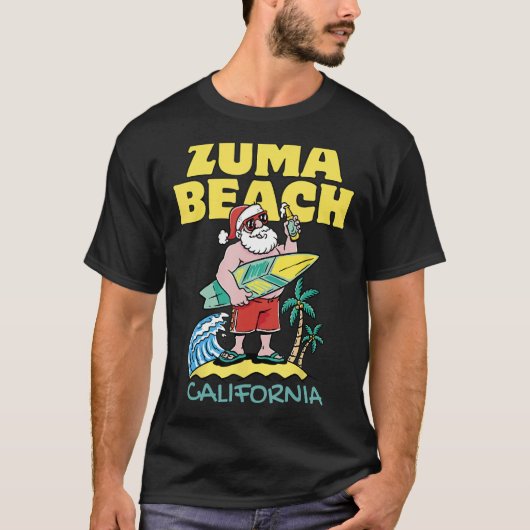 ZUMA BEACH CALIFORNIA Santa Christmas Surfing T-shirt (Voorkant)