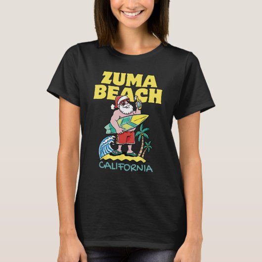 ZUMA BEACH CALIFORNIA Santa Christmas Surfing T-shirt (Voorkant)