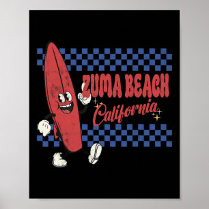 Zuma Beach Californië Retro Surfer Vintage Strand Poster
