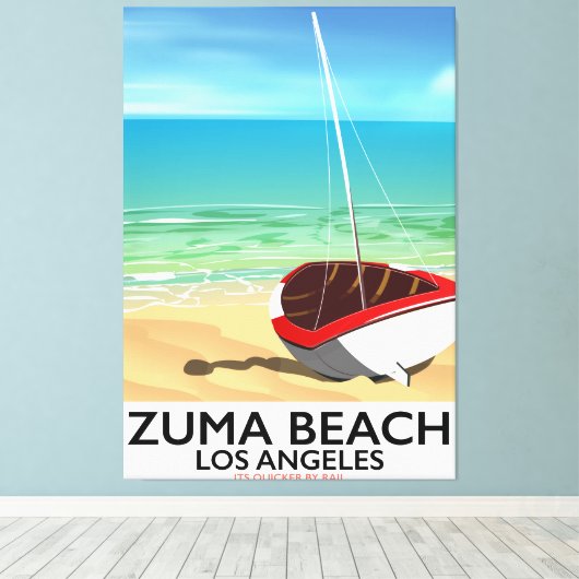 Zuma Beach LA Rail poster Canvas Afdruk (Insitu (Houten vloer))