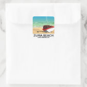 Zuma Beach LA Rail strandposter Vierkante Sticker (Tas)