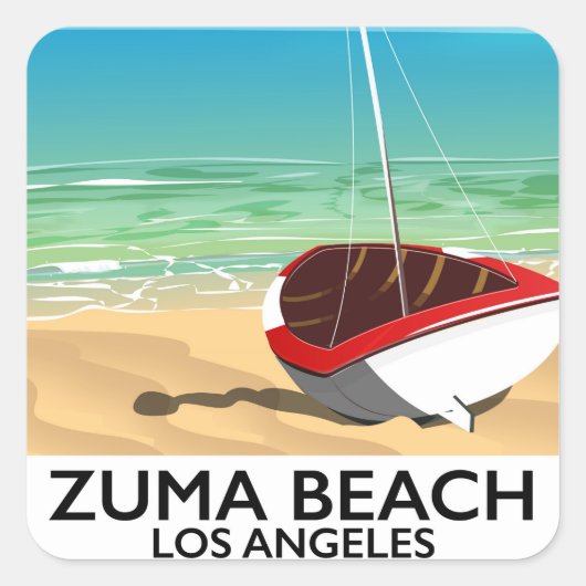 Zuma Beach LA Rail strandposter Vierkante Sticker (Voorkant)