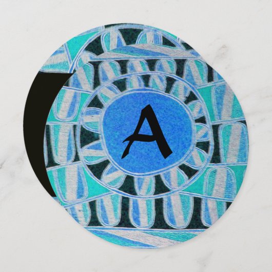 ZUN SOLAR ENERGY MONOGRAM Aqua Blue Abstract Kaart (Voorkant / Achterkant)