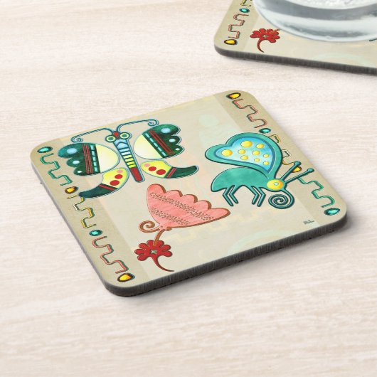 Zuni Butterfly 2 Folk Art Drankjes Onderzetter (Linkerzijde)