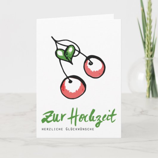 Zur Hochzeit: Glückwunschkarte Kirschen und Herz Kaart (Voorkant)