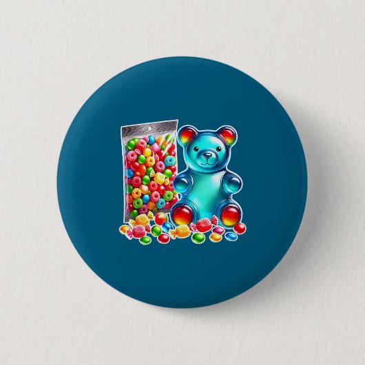 Zure kauwgom beer snoep  ronde button 5,7 cm (Voorkant)
