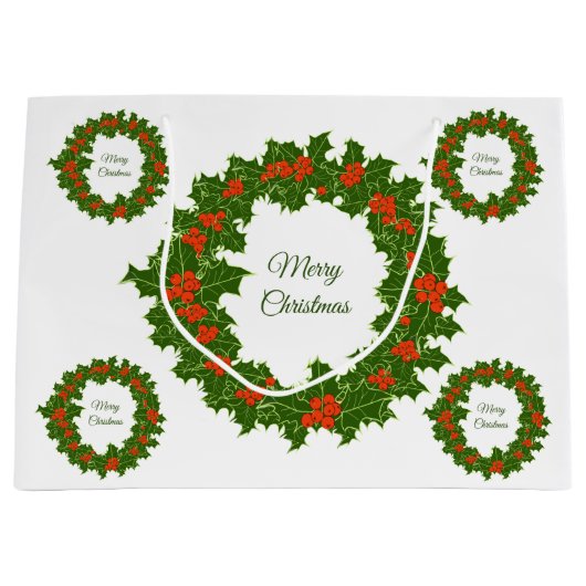 Zure kerst holly rode bessen groot cadeauzakje (Voorkant)