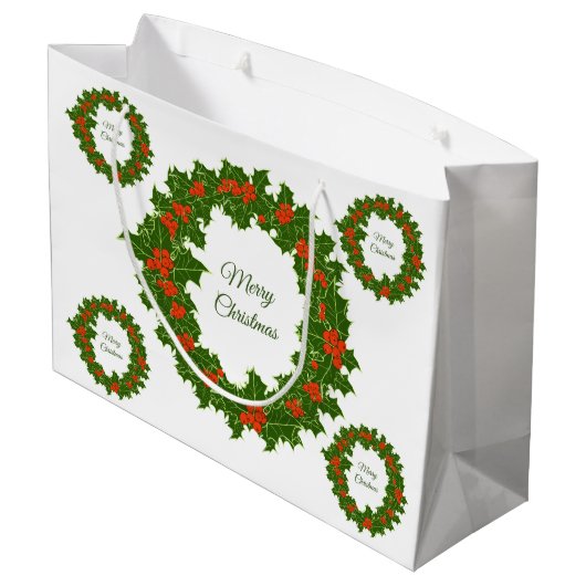 Zure kerst holly rode bessen groot cadeauzakje (Achterkant Gekanteld)