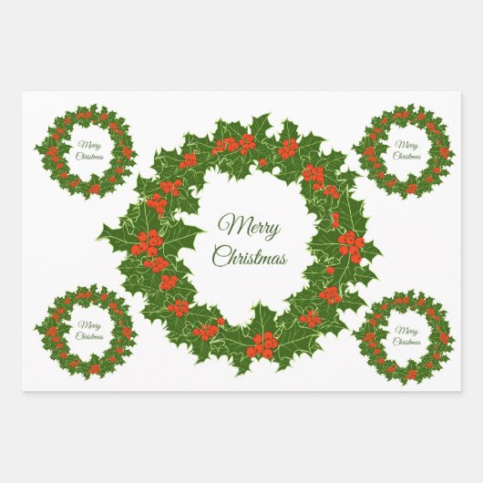 Zure kerst holly rode bessen inpakpapier vel (Voorkant 2)