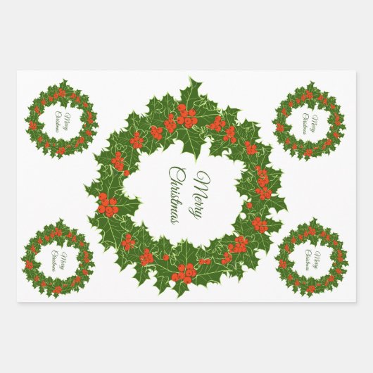 Zure kerst holly rode bessen inpakpapier vel (Voorkant)