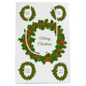 Zure kerst holly rode bessen medium cadeauzakje (Voorkant)