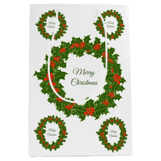 Zure kerst holly rode bessen medium cadeauzakje (Voorkant)