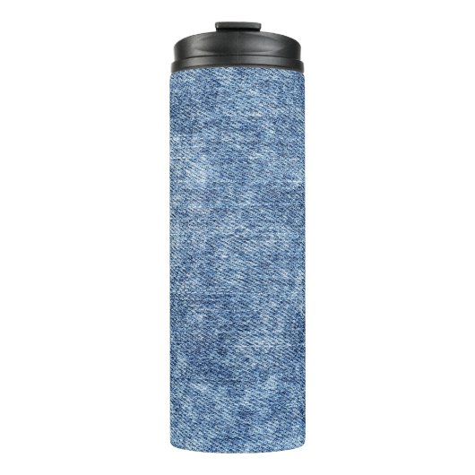 Zure was blauwe denim, close-up textuur. thermosbeker (Voorkant)