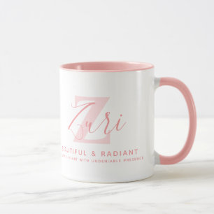 Zuri naam betekenis en monogram zachte roze tekst mok