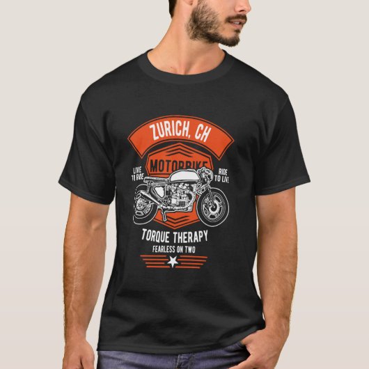 Zurich CH Retro Motorfiets Design T-shirt (Voorkant)