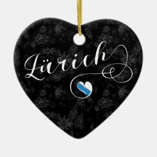 Zürich Flag in Heart, Zürich, Zwitserland Keramisch Ornament