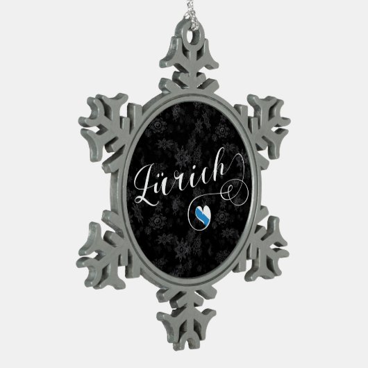 Zürich Flag in Heart, Zürich, Zwitserland Tin Sneeuwvlok Ornament (Links)