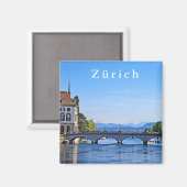 Zürich. Limmat. Stadhuis en brug. Magneet (Voorkant / Achterkant)