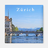 Zürich. Limmat. Stadhuis en brug. Magneet (Voorkant)