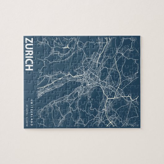 Zürich Minimalist City Map Line Art in Blue Legpuzzel (Horizontaal)