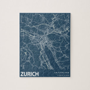 Zürich Minimalist City Map Line Art in Blue Legpuzzel