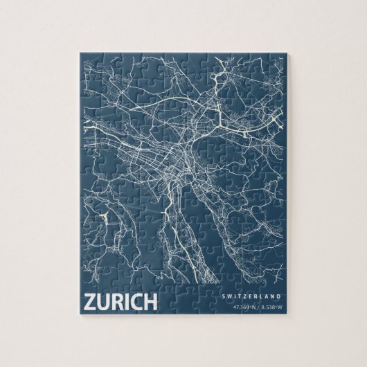 Zürich Minimalist City Map Line Art in Blue Legpuzzel (Verticaal)