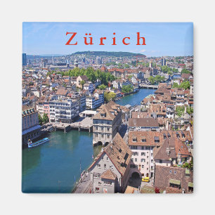 Zürich. Panorama uit de Grossmunster Tower. Magneet