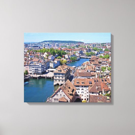Zürich. Panorama van de Grossmunster Tower. Canvas Afdruk (Voorkant)