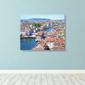 Zürich. Panorama van de Grossmunster Tower. Canvas Afdruk (Insitu (Houten vloer))
